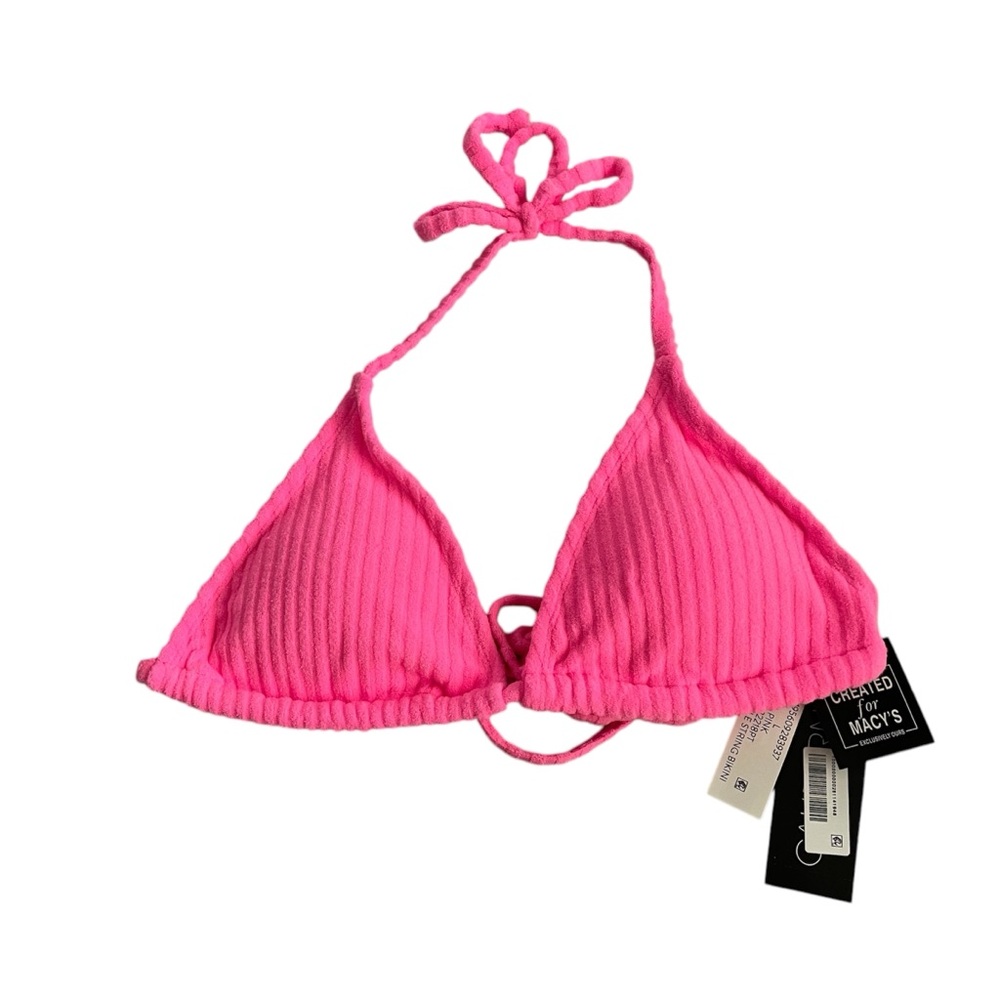 California Waves Neon Pink Ribbed Triangle Bikini Top Size L NWT